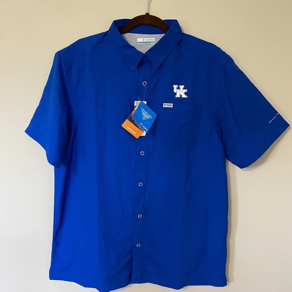 Mens University of Kentucky Columbia Slack Tide Camp Shirt, PFG, Size M, NWT